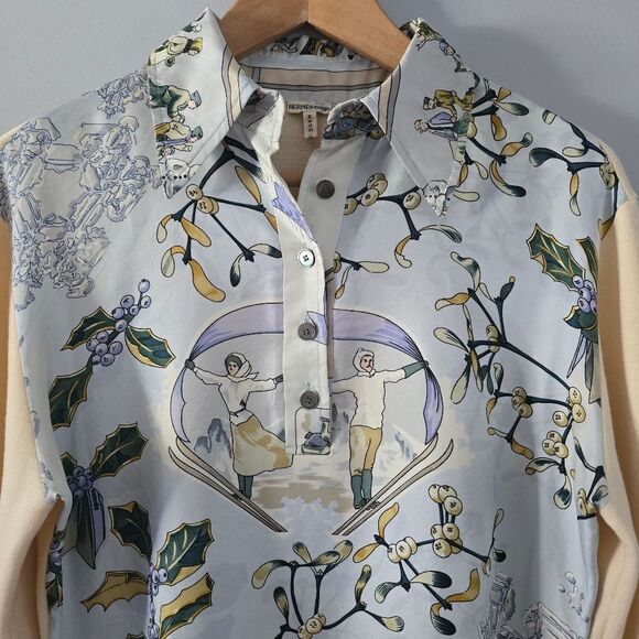 Hermes Margiela Winter Skiers & Holly Silk Wool Blend Polo Style Sweater Size S - Picture 3 of 12